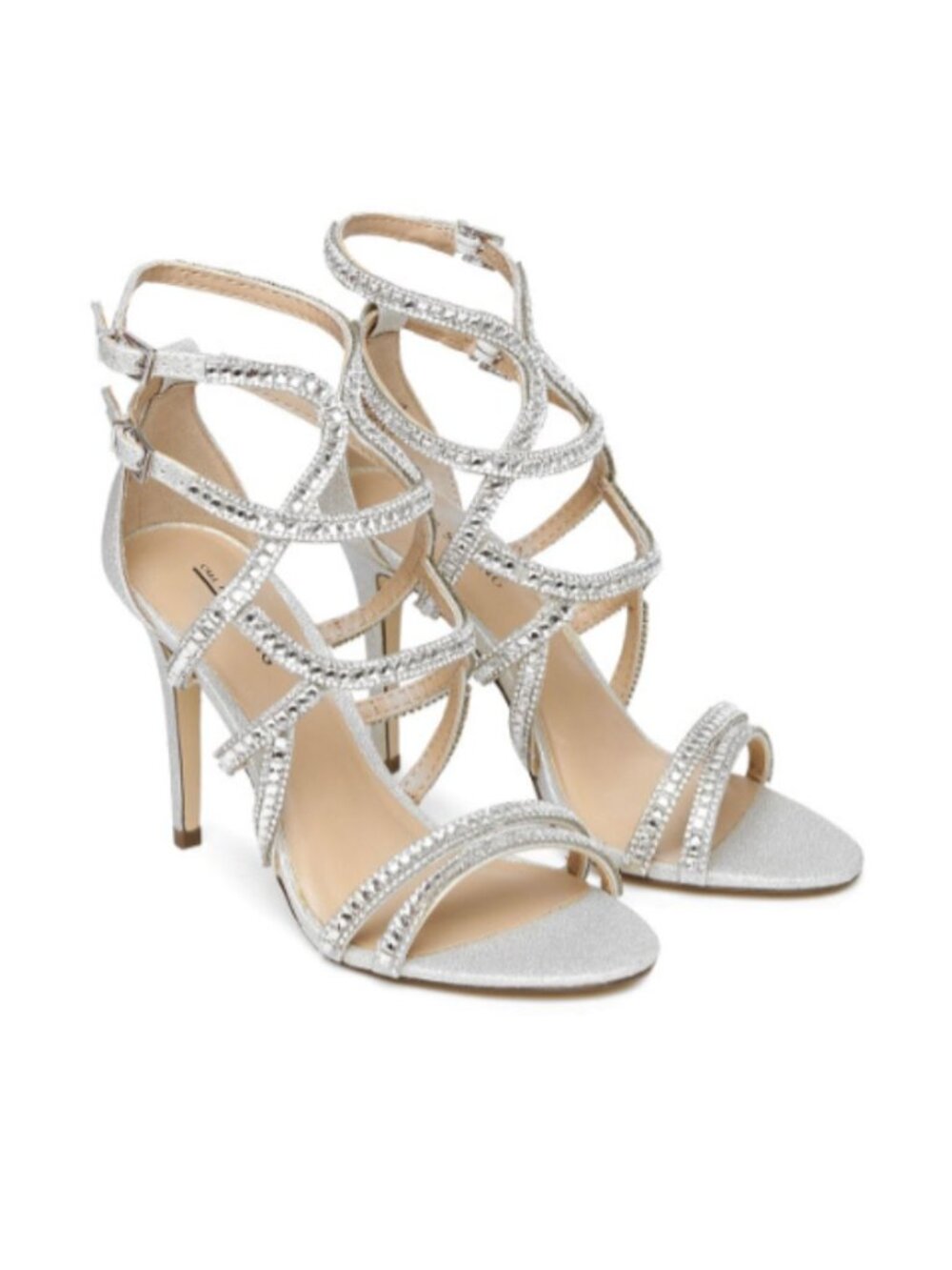 Call It Spring Silver Rhinestone Cage Heels - Size 8.5 (With Box)